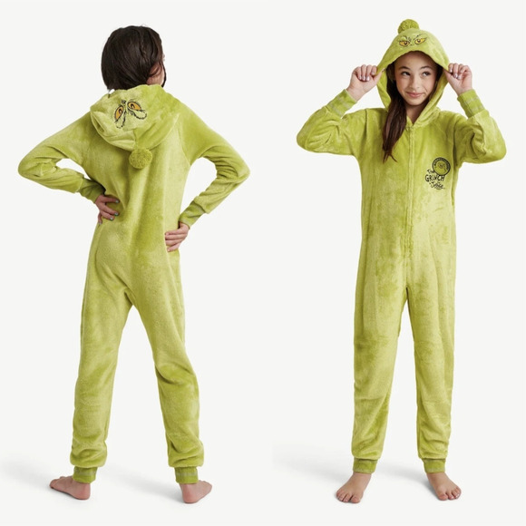 The Grinch x Justice One Piece Pajamas PJ Size 12-14 Girls Christmas Costume Kid - Picture 1 of 16